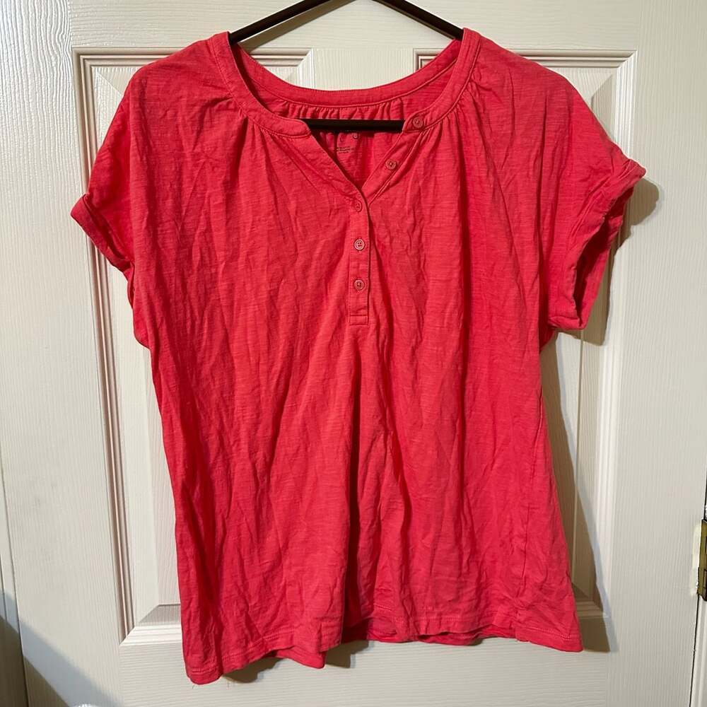 Coral Bay Henley Top Size L Red Cotton Short Sleeve